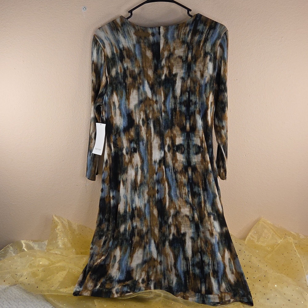 Karen Kane Multicolor Stretchy Knit Dress in Blue, BrownBlack  Large Petite NWT